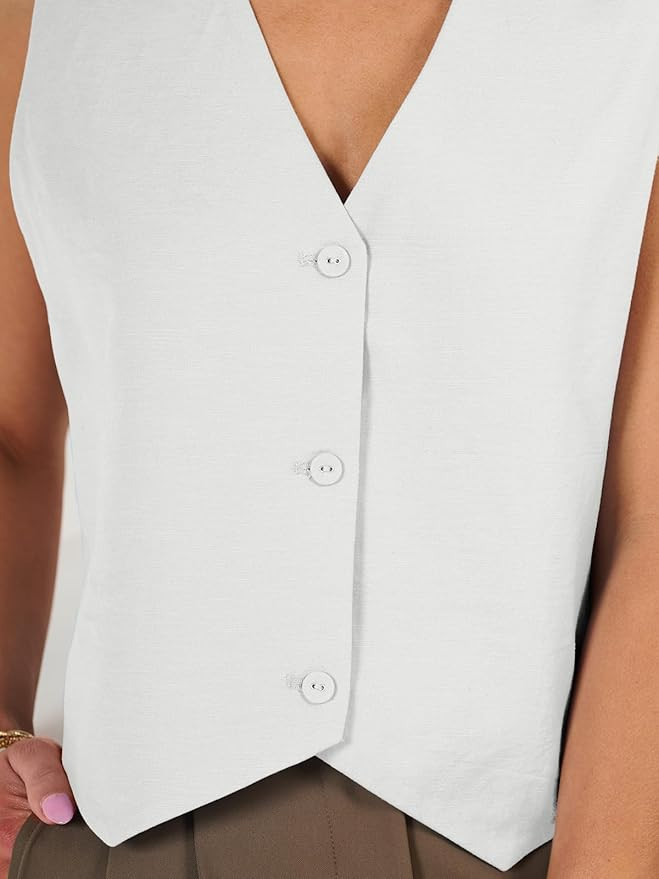 AUTOMET Vest for Women Summer Tops Spring Outfits Linen 2025 Fashion Button Down Sleeveless Busin... | Amazon (US)