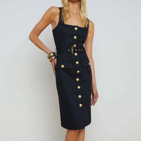 L'AGENCE Button Front Dress in Black/Gold | Poshmark