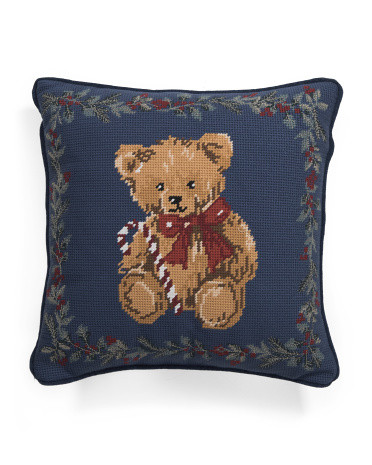 14x14 Holly Bear Needlepoint Pillow | TJ Maxx