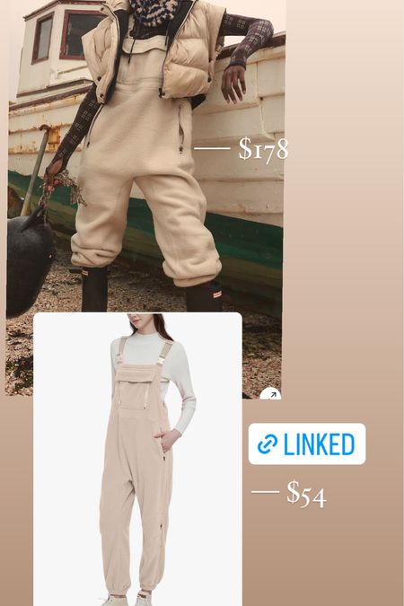 Dupe for the free people fleece overalls / jumpsuit! The white fleece has prime 2 day still available, the beige color is sold out until late Dec / early Jan. 

#LTKfindsunder100 #LTKGiftGuide #LTKSeasonal