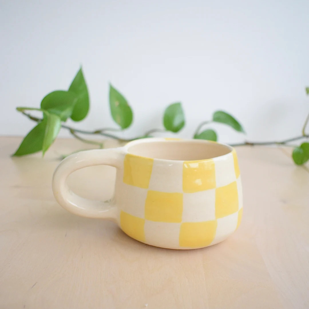 Handmade Mug Yellow Checked Mug Gift - Etsy UK | Etsy (UK)