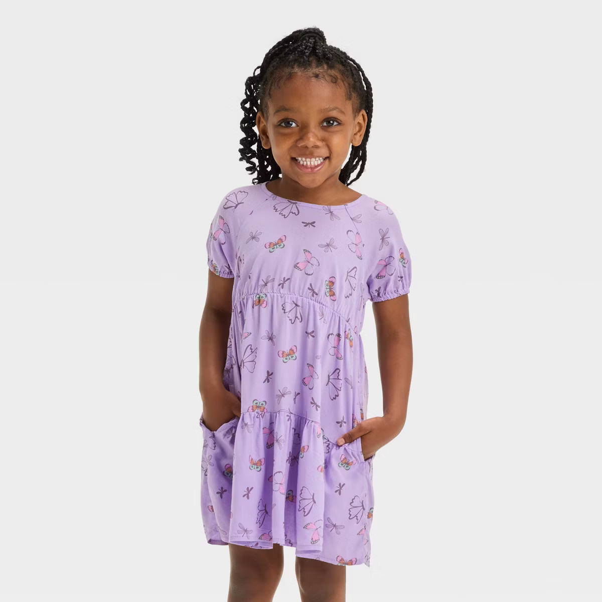 Toddler Girls' Butterfly Long Sleeve Dress - Cat & Jack™ Lavender 4T | Target