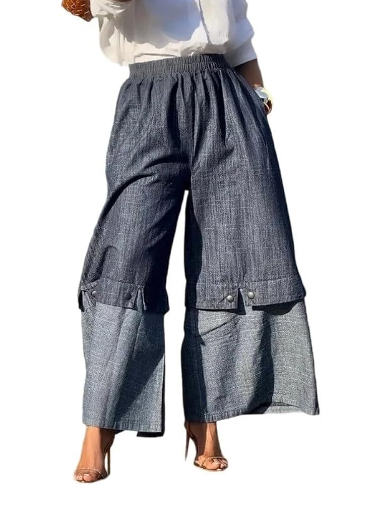 oshoplive Wide Leg Pants for Women Cotton Elastic High Waisted Patchwork Palazzo Trousers with Po... | Amazon (US)