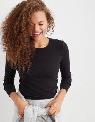 Aerie Ribbed Long Sleeve Crewneck T-Shirt | American Eagle Outfitters (US & CA)