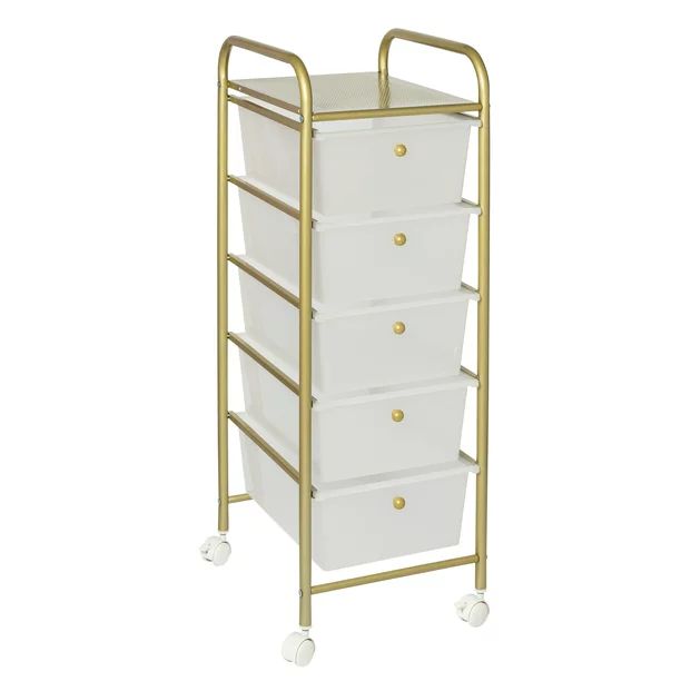 5-Drawer Rolling Storage Cart With Plastic Drawers, Gold | Walmart (US)