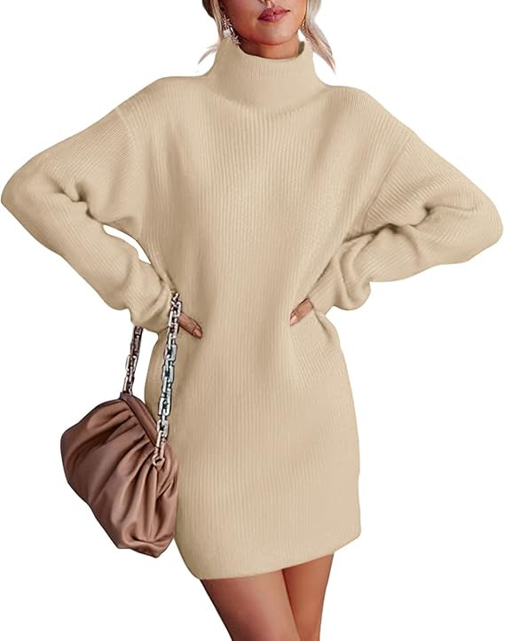 BTFBM Women's Long Sleeve Turtleneck Sweaters Soft Ribbed Knit Oversized 2023 Fall Winter Long Pu... | Amazon (US)