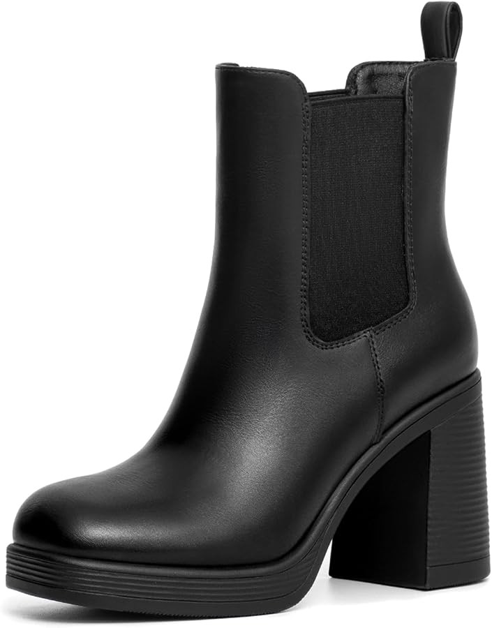Athlefit Women's Chelsea Platform Boots High Chunky Heel Square Toe Boots Fashion Slip On Elastic... | Amazon (US)
