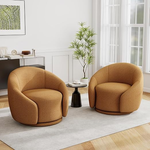 Swivel Accent Chair, Boucle Barrel Chair Upholstered Arm Chair for Living Room, Modern Round Club... | Amazon (US)