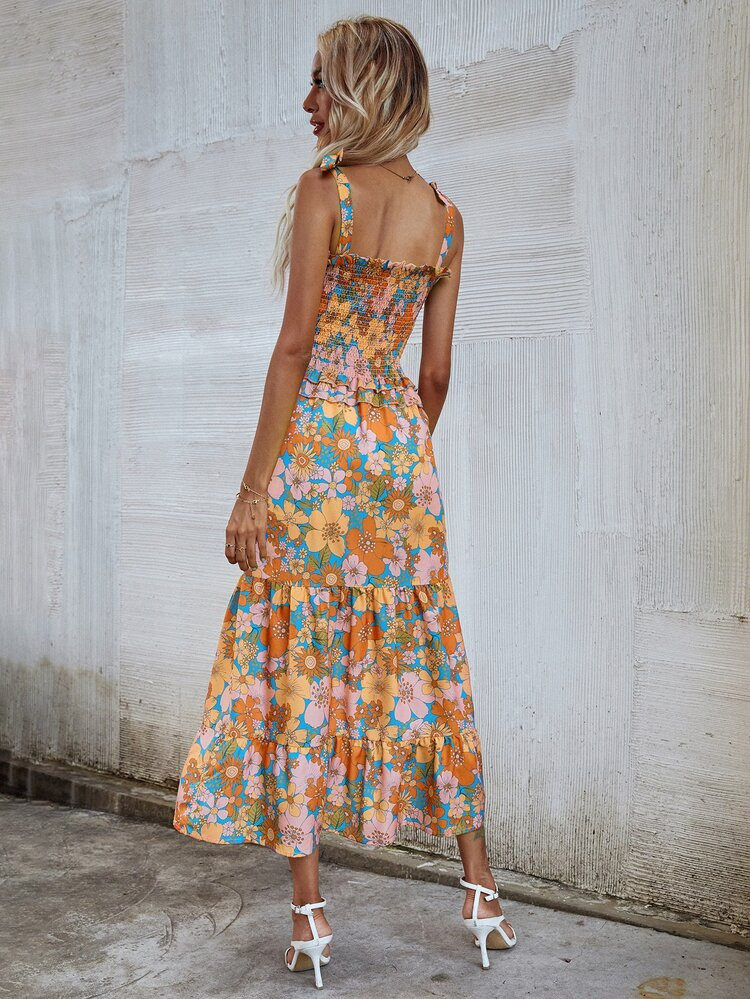 Allover Floral Shirred Cami Dress | SHEIN