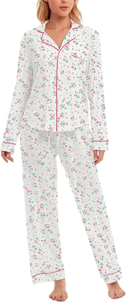 LUBOT 100% Cotton Pajamas for Women PJ Set Ladies Soft Button-Down 2 Piece Set Long Sleeve Sleepw... | Amazon (US)