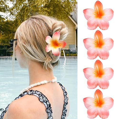 GQLV Flower Hair Claw Clips-4PCS Large Claw Clips for Thick/Thin Hair Claws,Strong Hold Nonslip Cute Hair Clips for Women Girls,Hawaiian Hair Accessories Holiday Gifts | Amazon (US)