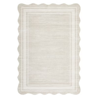 5*7FT Modern Abstract Scalloped Washable Rug: Non-Slip Stain-Resistant Area Carpet for Living Room, Bedroom, or Dining Room-White | Target