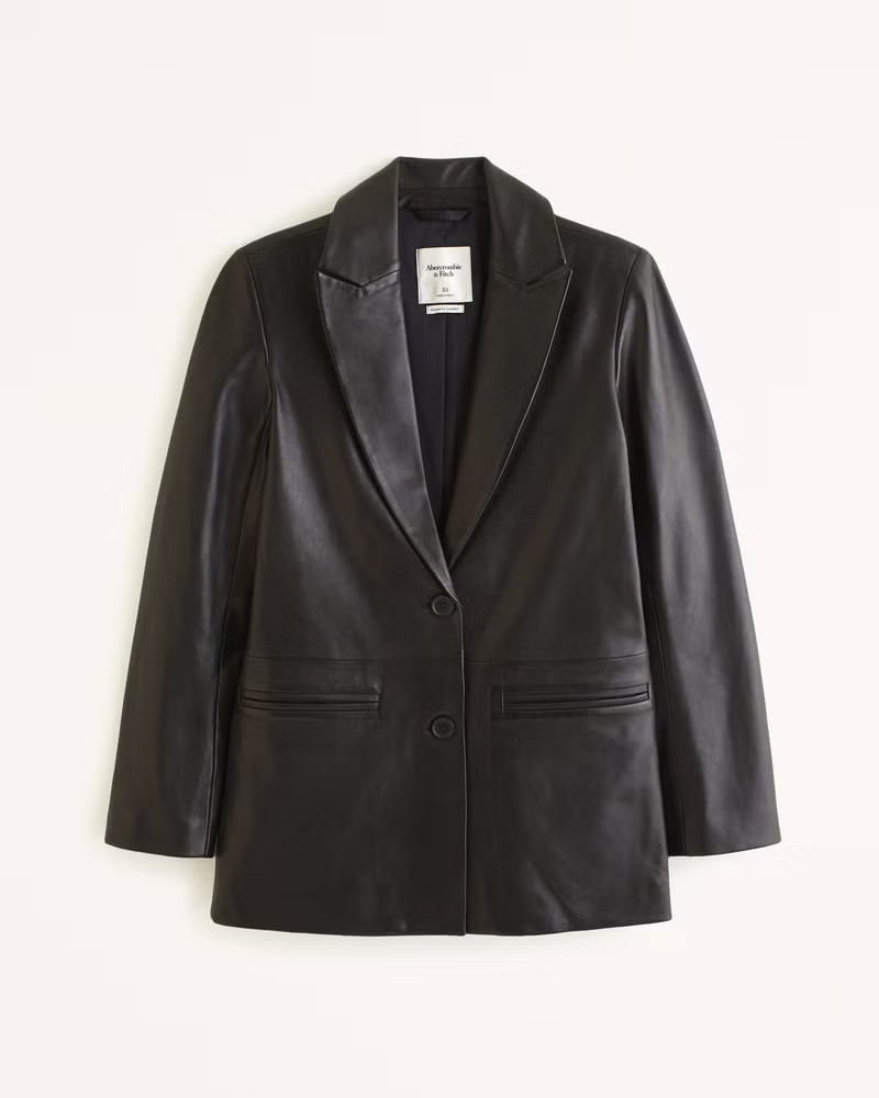Genuine Leather Blazer | Black Leather Blazer | Faux Leather Blazer | Work Outfit | Work Wear Style | Abercrombie & Fitch (US)