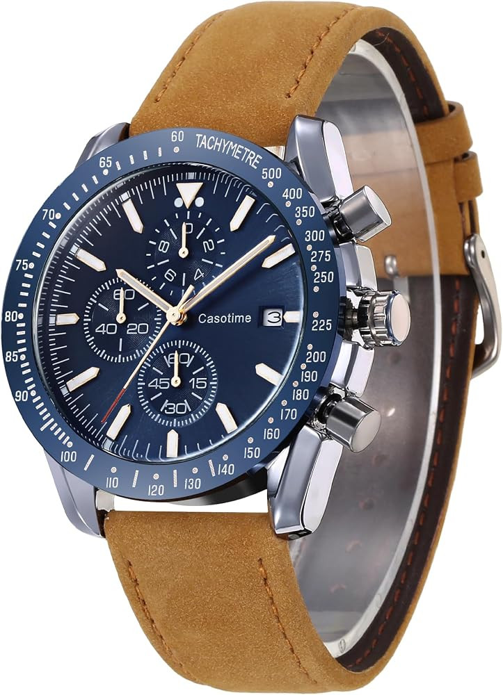 Watches for Men Leather Band Chronograph Mens Watches 30M Waterproof Big Face Analog Quartz Date ... | Amazon (US)