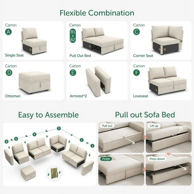 HONBAY Convertible Linen Sleeper Sofa Couch Pull Out Sofa with Storage for Living Room Furniture ... | Walmart (US)