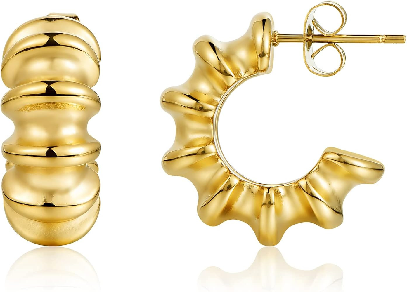 POVIK Chunky Hoop Earrings for Women 18K Gold Plated Thick Earring Huggie Hoops Open Circle Stain... | Amazon (US)