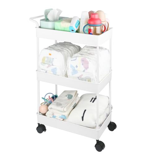 Baby Diaper Caddy, Plastic Movable Cart for Newborn Nursery Essentials Diaper Storage Caddy Organ... | Amazon (US)