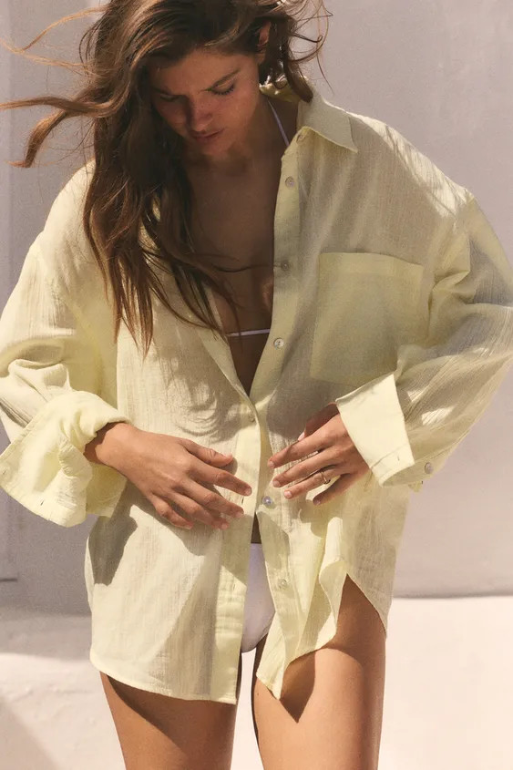 OVERSIZED GAUZE SHIRT WITH POCKET | Zara US