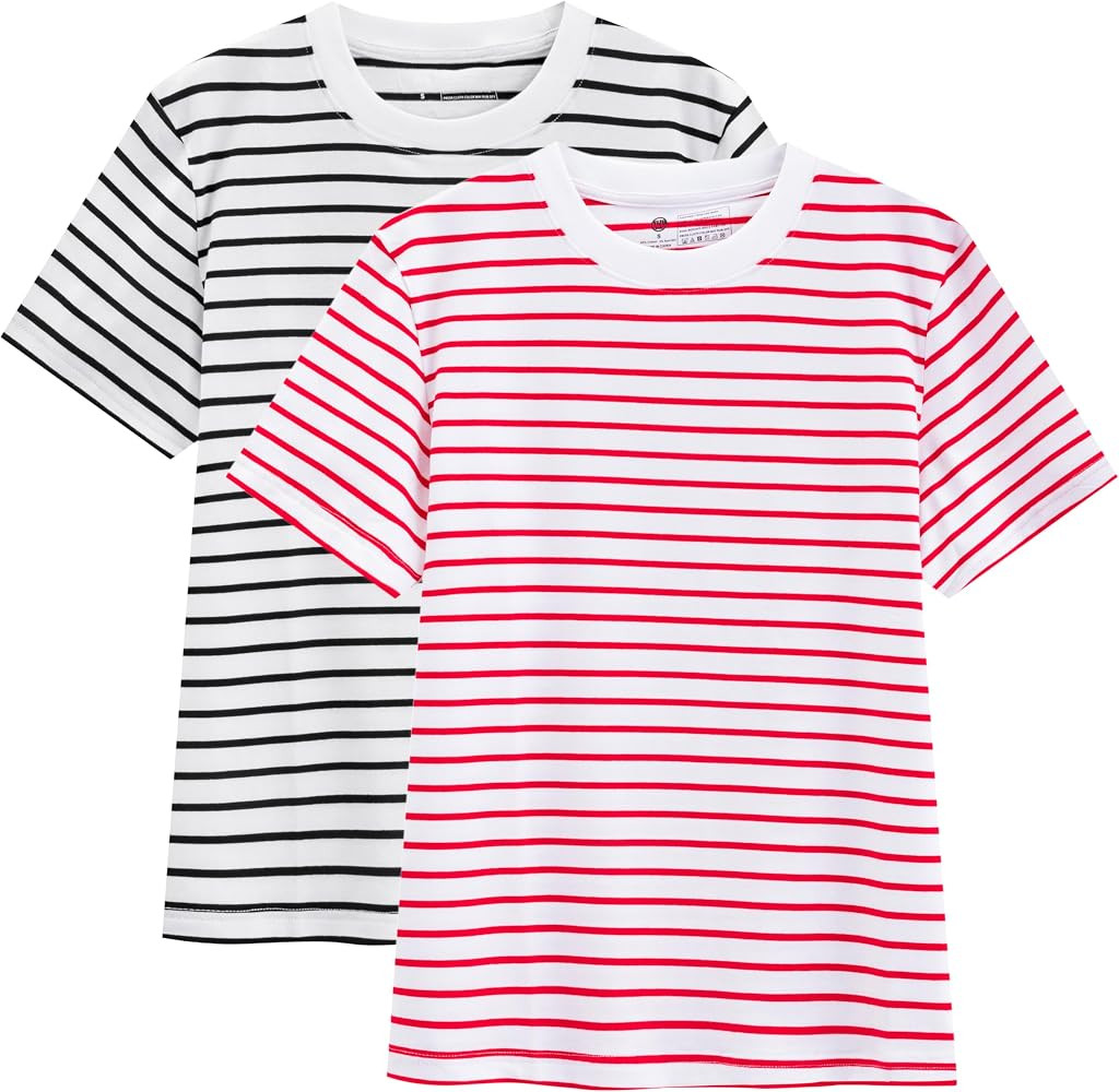 Women's Striped Shirt Basic Short Sleeved Round Neck Striped T-Shirt, Casual Summer Clothing\uff0... | Amazon (US)