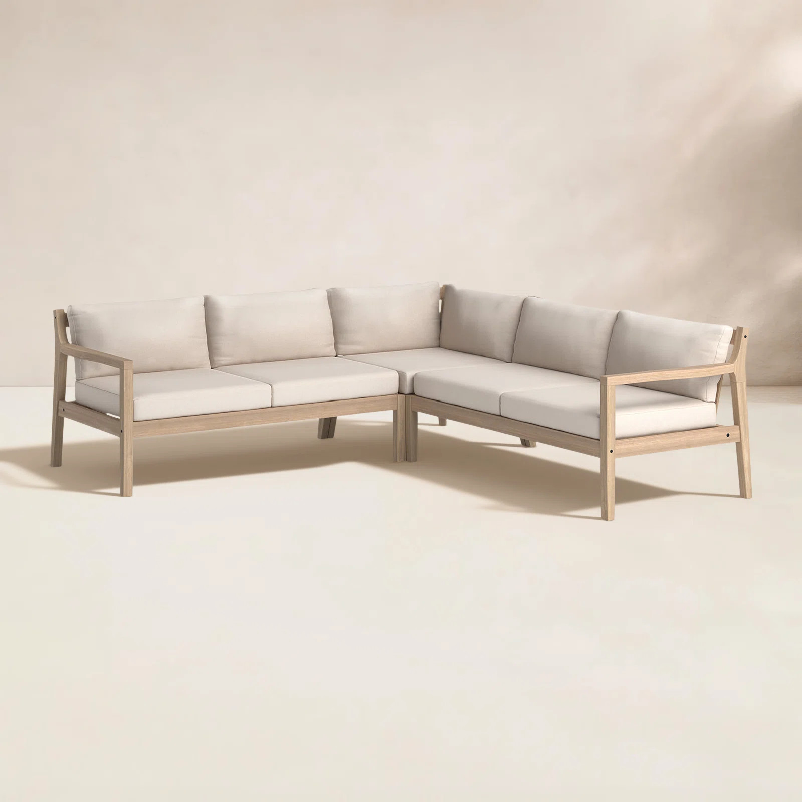 Amina Outdoor Solid Acacia Wood L Shape Sectional 3 Piece Set | Wayfair North America