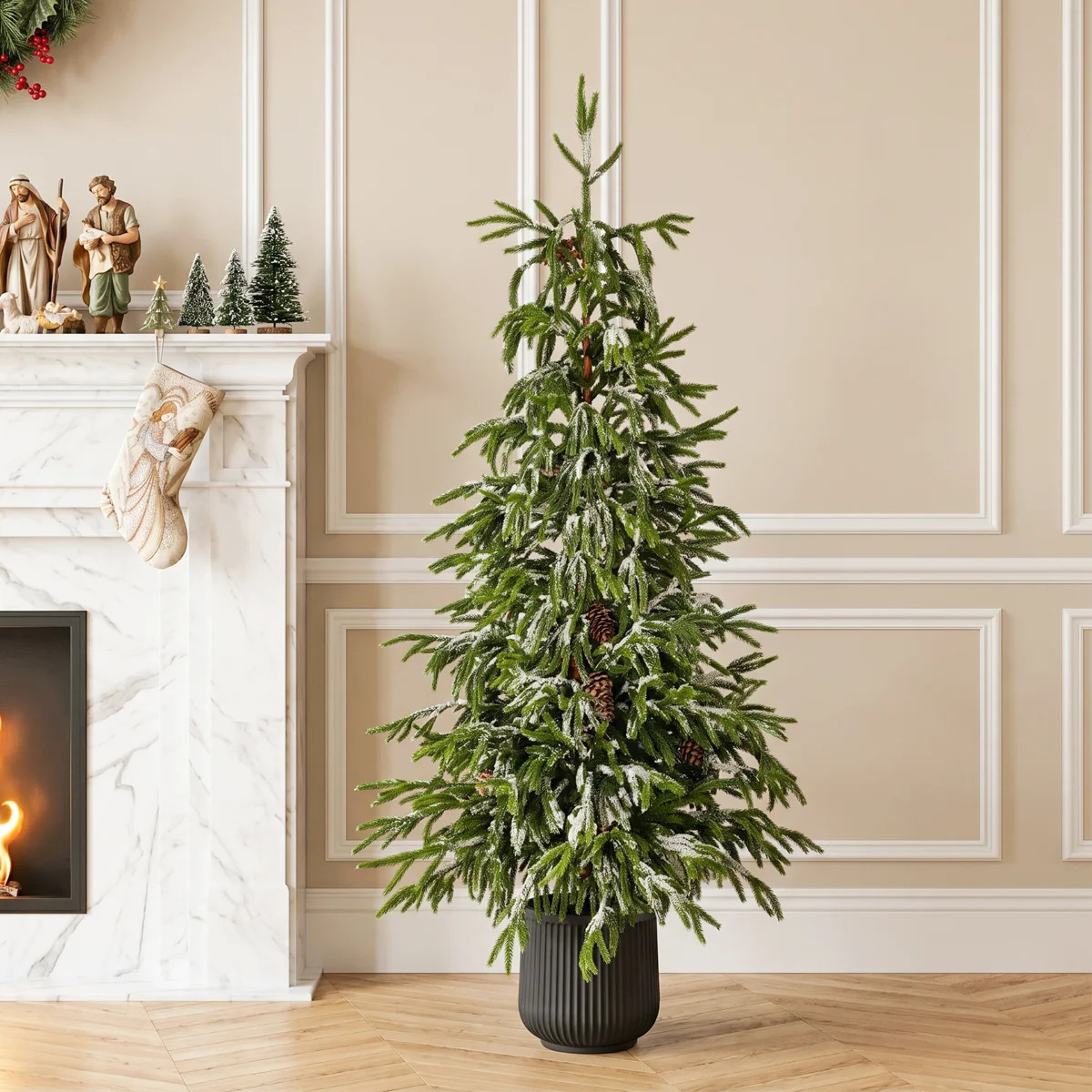 3ft Christmas Artificial Frosted Norfolk Pine Porch Tree with Pinecones | Wayfair North America