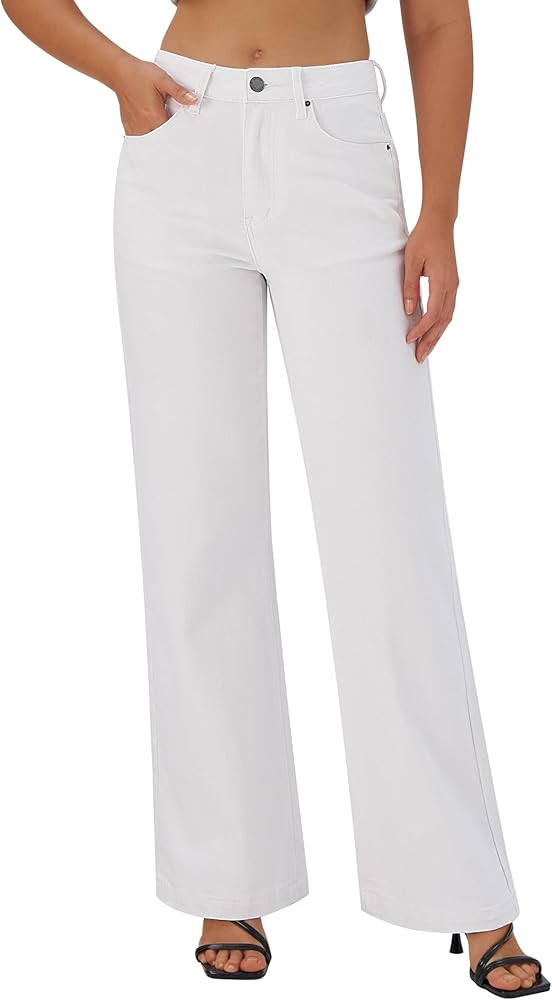 roswear Women's Wide Leg Jeans High Waisted Stretchy Denim Trouser Pants | Amazon (US)