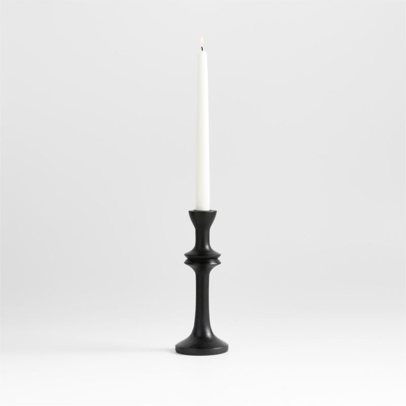 Century Black Acacia Wood Taper Candle Holder 9.25" + Reviews | Crate & Barrel | Crate & Barrel