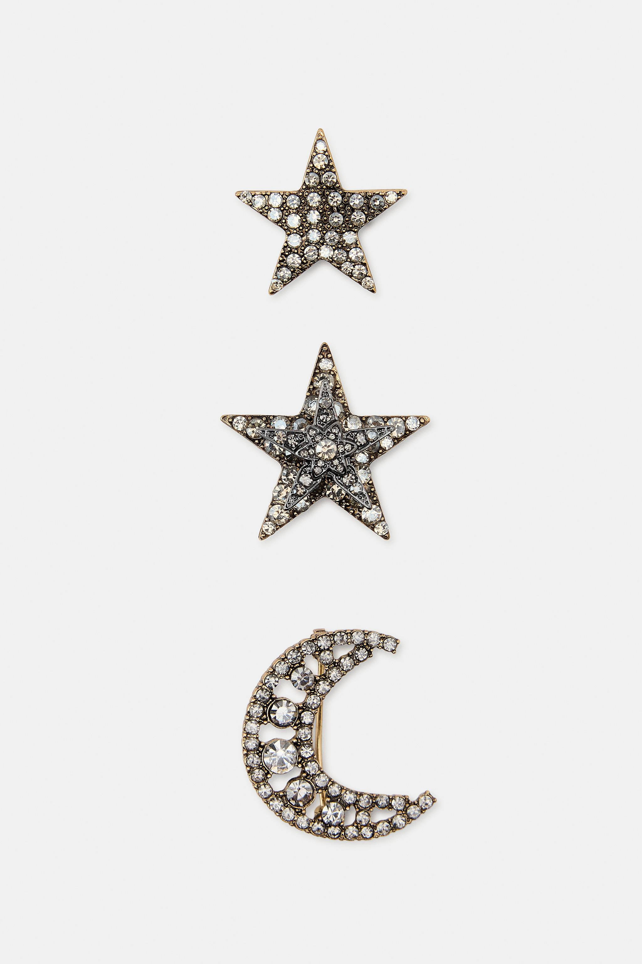 THREE-PACK OF SPARKLY STAR AND MOON BROOCHES | Zara US