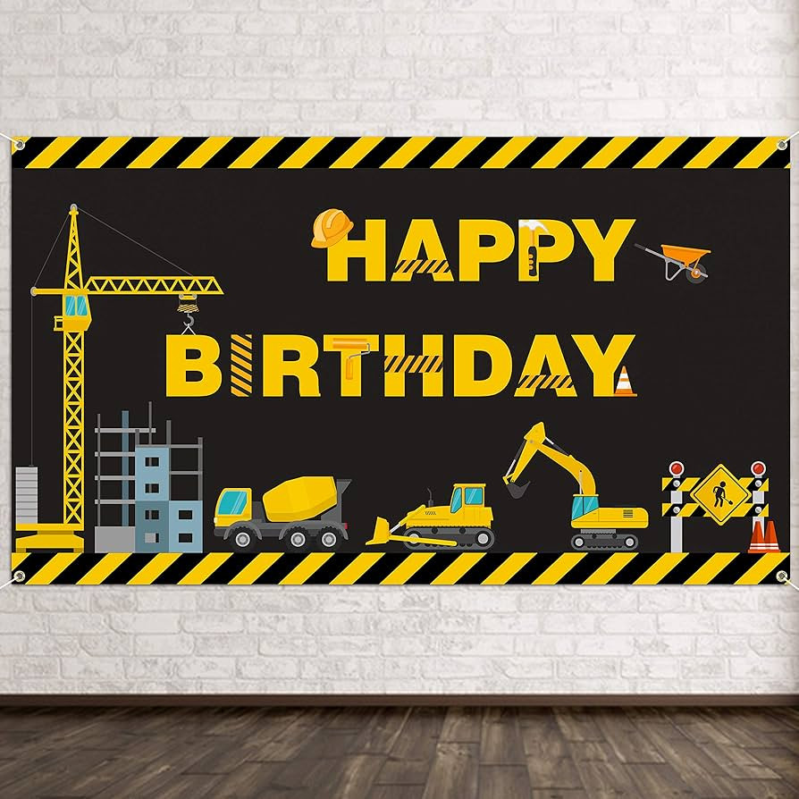 BeYumi Construction Theme Happy Birthday Photography Backdrop Banner, Excavator Crane Dump Truck ... | Amazon (CA)