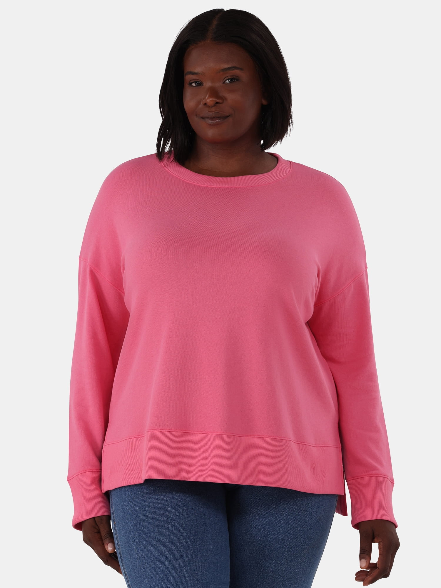 Time and Tru Women's Crewneck Sweatshirt with High-Low Hem, Sizes XS -4X | Walmart (US)