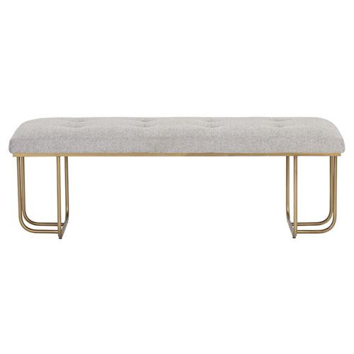 Sunpan Maverick Hollywood Regency Grey Upholstered Antique Brass Iron Tufted Bench | Kathy Kuo Home