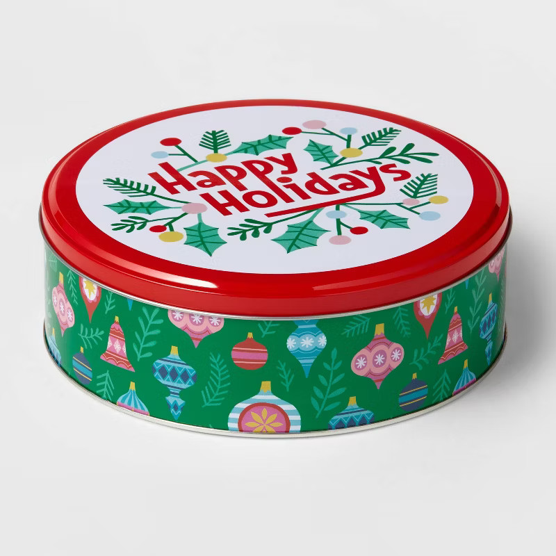 Round 'Happy Holidays' Ornament Print Cookie Tin - Wondershop™ | Target