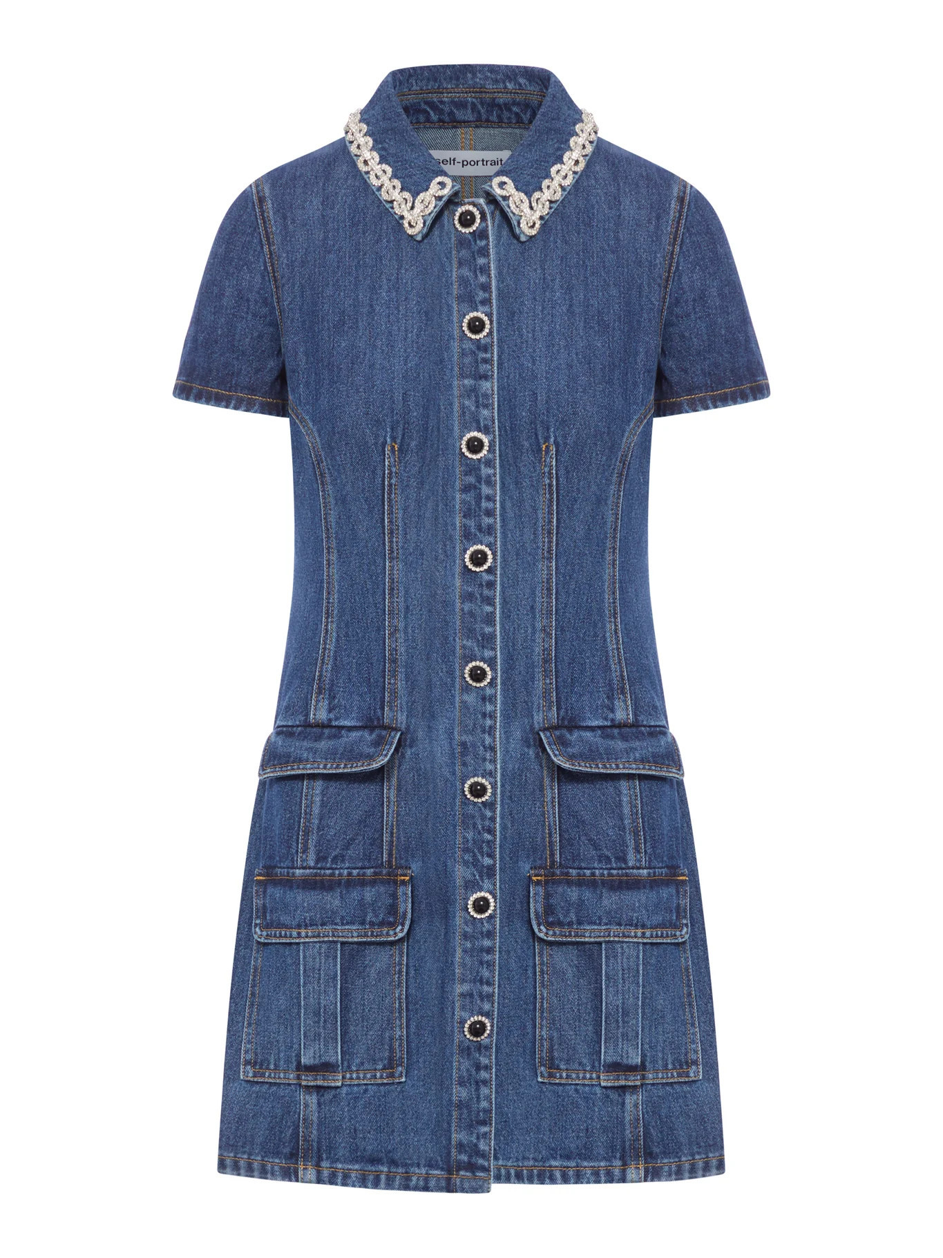DENIM MINI DRESS WITH JEWEL APPLICATIONS - Self-portrait - Woman | Suitnegozi INT