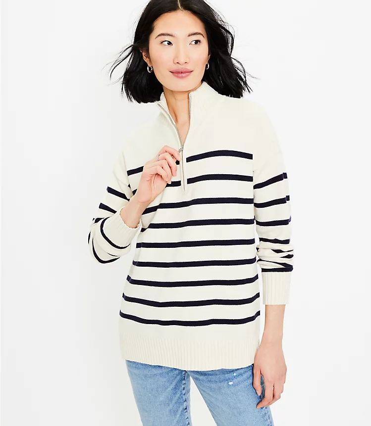 Striped Zip Tunic Sweater | LOFT