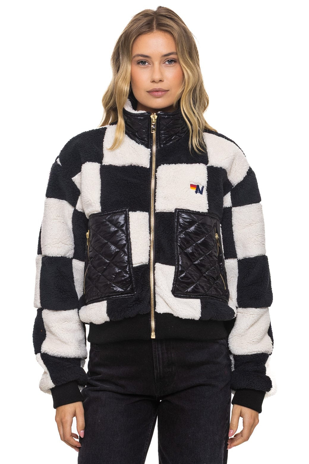 TEDDY CHECKERBOARD WOMENS FULL ZIP JACKET - VINTAGE // BLACK | Aviator Nation