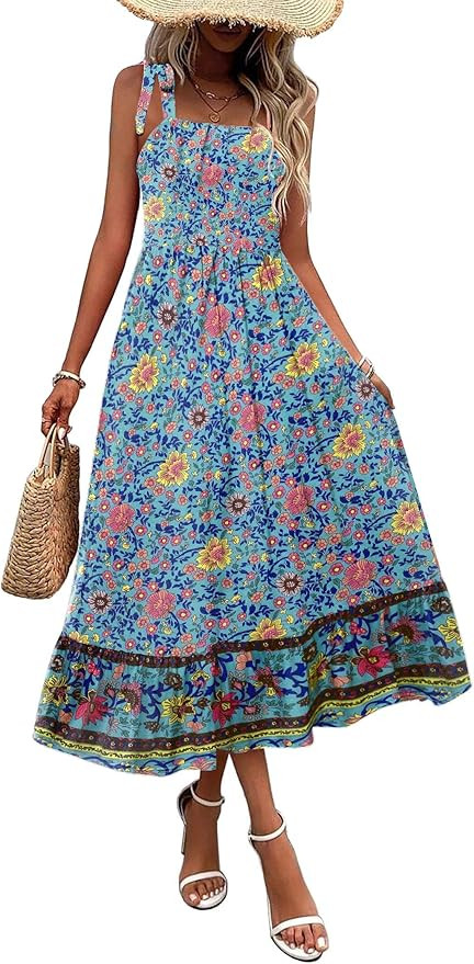 Zeagoo Women Summer Maxi Dress with Pockets 2025 Spaghetti Strap Sundress Casual Flowy Boho Dress... | Amazon (US)