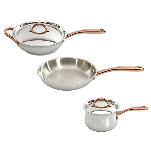BergHOFF Ouro Gold 18/10 Stainless Steel 5Pc Cookware Set With Lids For Starter Rose Gold Handle PFOA-free Induction Pots and Pans | Amazon (US)