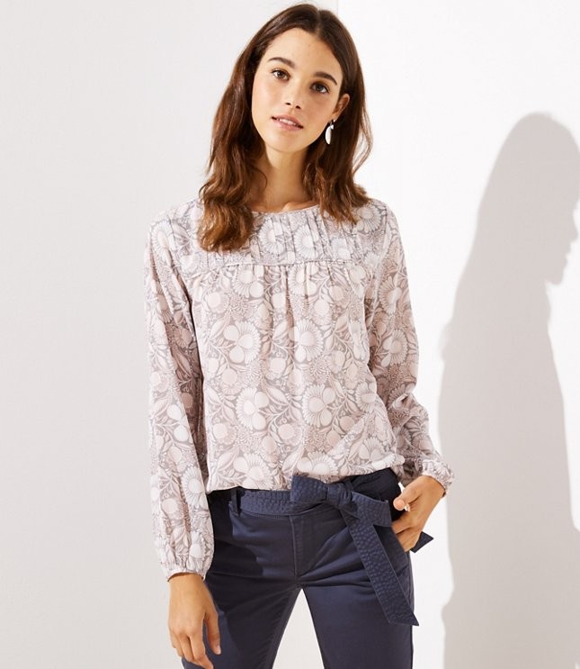 Floral Pintucked Yoke Blouse | LOFT | LOFT