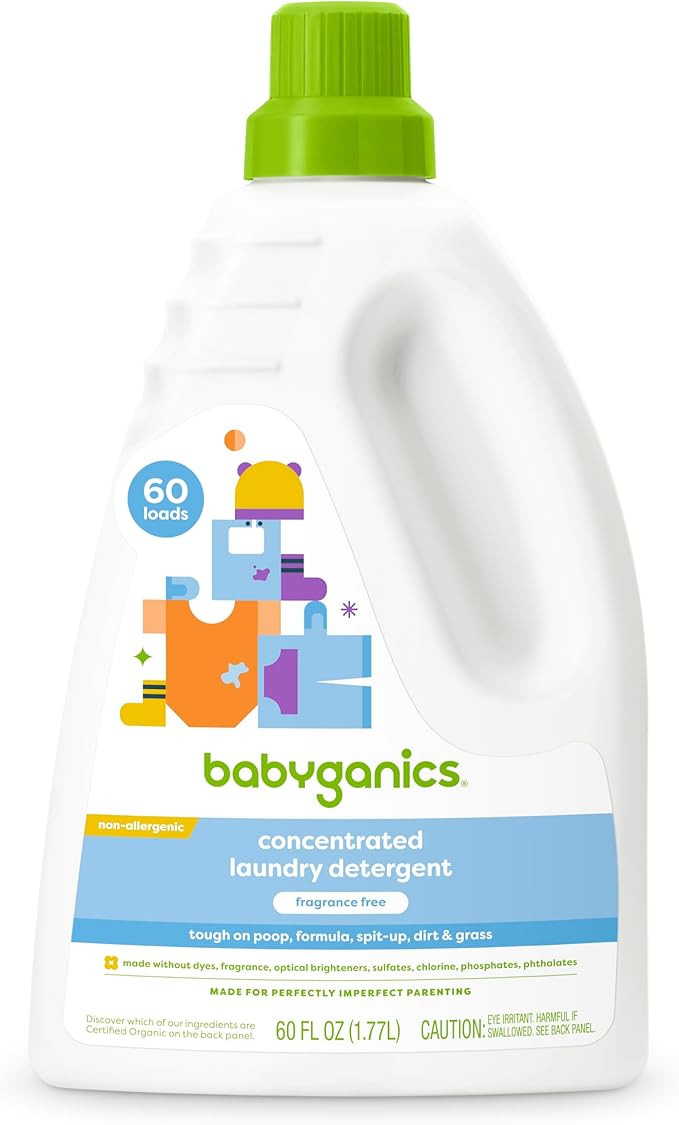 Babyganics 3X Baby Laundry Detergent, HE compatible, Stain-Fighting, Fragrance Free, 60 Fl Oz | Amazon (US)