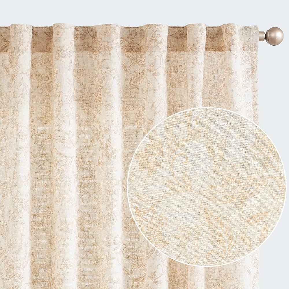 jinchan Floral Curtains Linen Curtains for Living Room Taupe French Country Farmhouse Curtains 84... | Amazon (US)