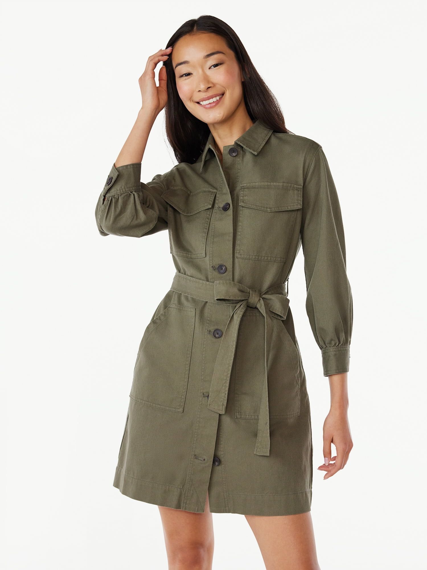 Free Assembly Women's Belted Utility Mini Dress with Long Sleeves, Sizes XS-XXL | Walmart (US)