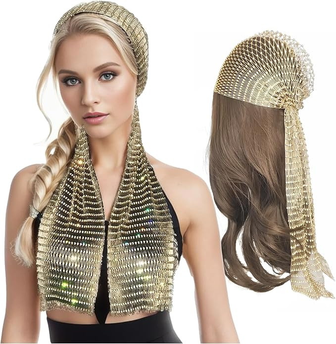 Munyee Hua Rhinestone Long Mesh Sparkle Rhinestone Rave Dress Headscarf Headband | Amazon (US)