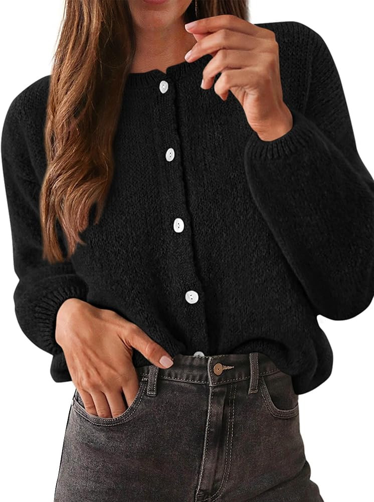 KIRUNDO Cardigan Sweaters For Women Early Fall Fashion Crewneck Long Sleeve Button Up Loose Fit C... | Amazon (US)