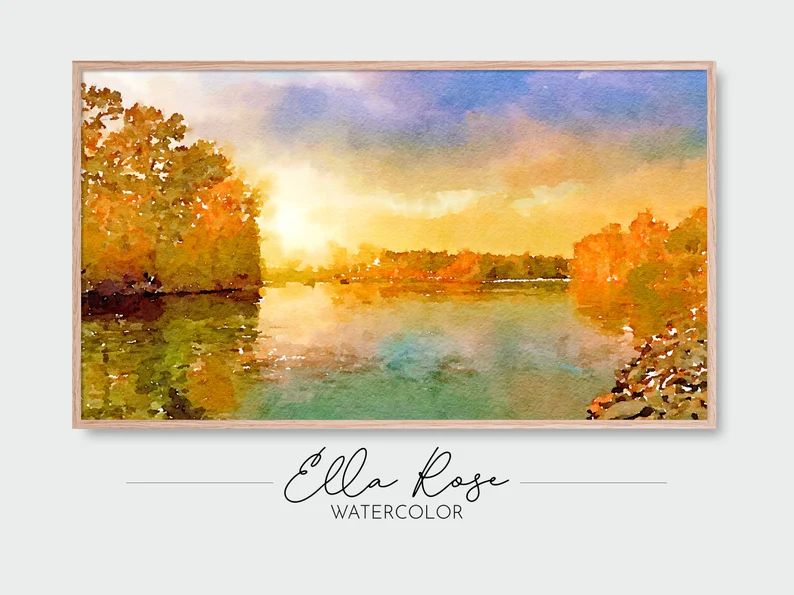 Samsung Frame TV Art  Autumn Sunset at the Lake Landscape  - Etsy | Etsy (US)