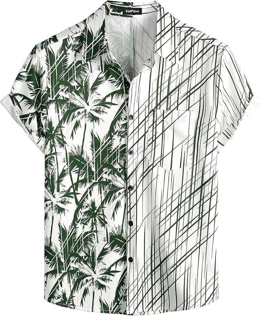 VATPAVE Mens Hawaiian Flamingo Shirts Casual Short Sleeve Button Down Shirt Summer Beach Shirts | Amazon (US)