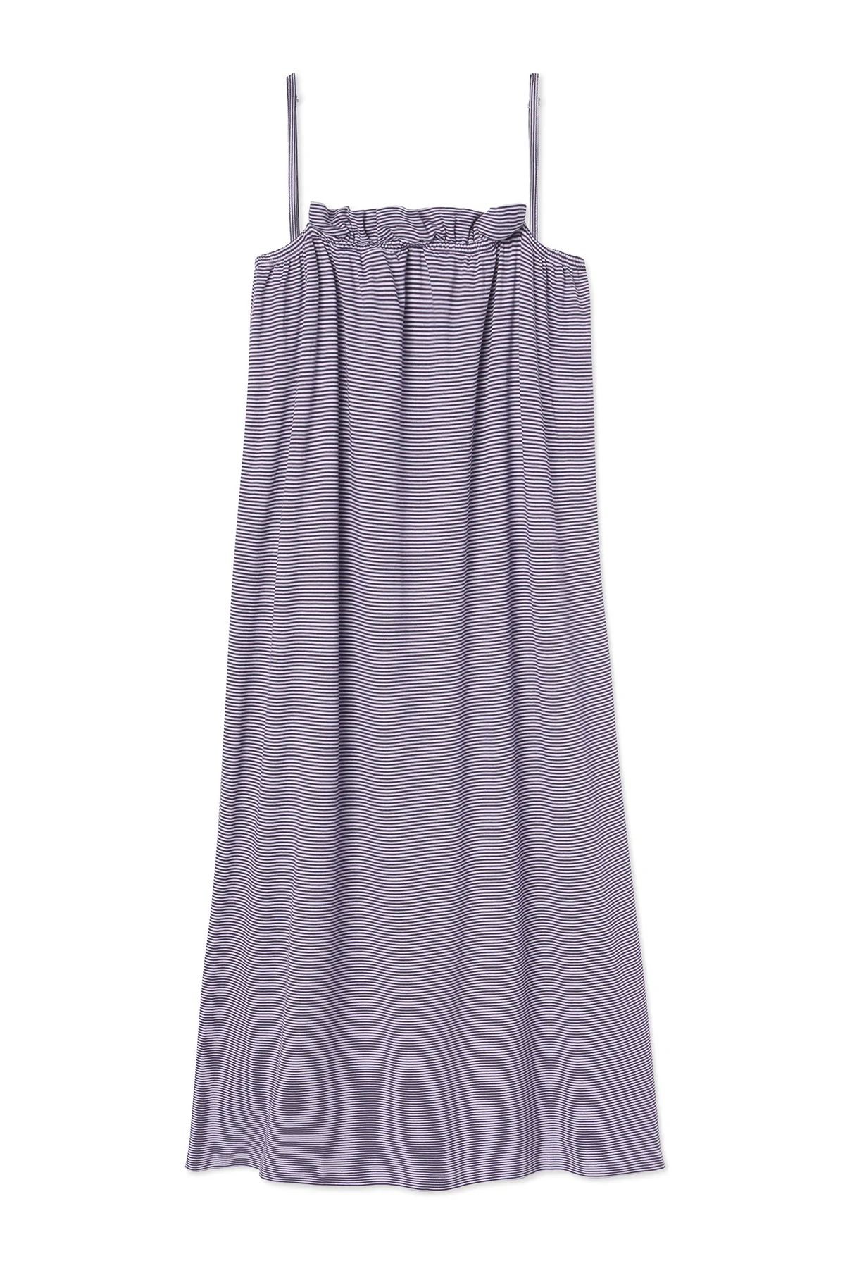 Pima Ruffle Midi Nightgown in Elderberry | LAKE Pajamas