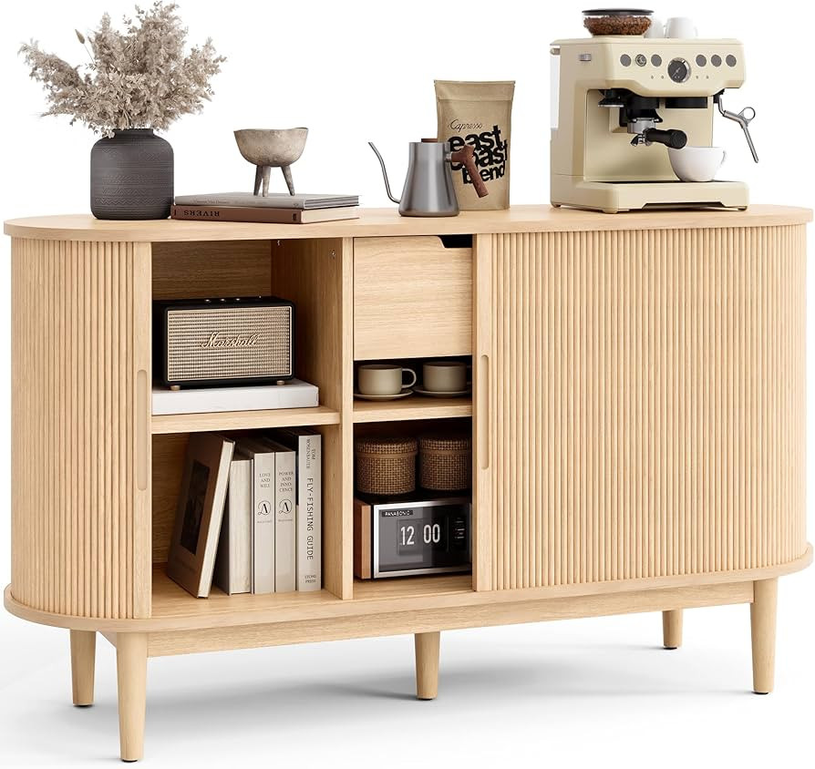 LINSY HOME Sideboard Buffet Cabinet with Storage, 55" Fluted Coffee Bar Cabinet with Tambour Slid... | Amazon (US)
