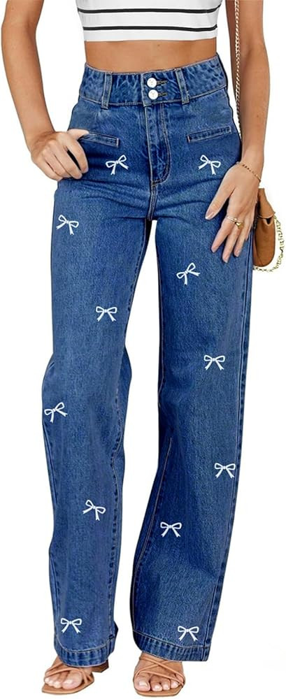 Sidefeel Women's Jeans High Waisted Straight Leg Stretchy Jeans Trendy Welt Pockets Loose Wide Le... | Amazon (US)