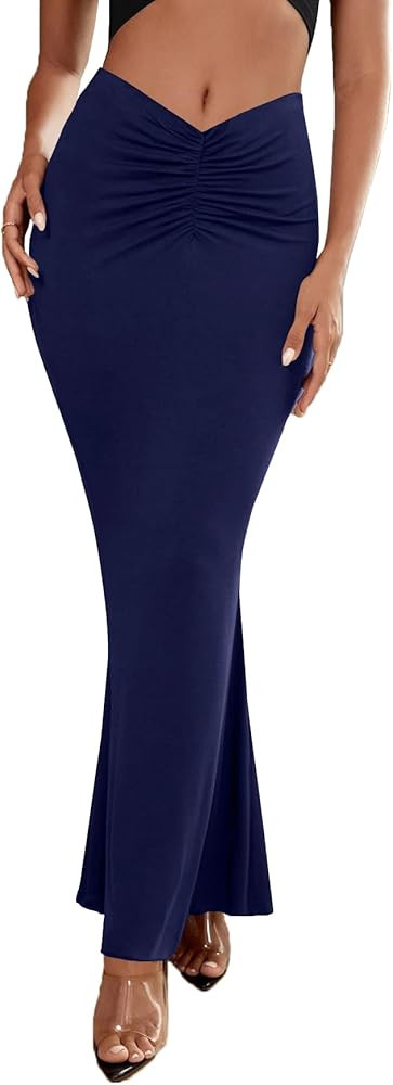 Umenlele Women's Casual High Waist Ruched Stretchy Bodycon Long Maxi Skirt | Amazon (US)