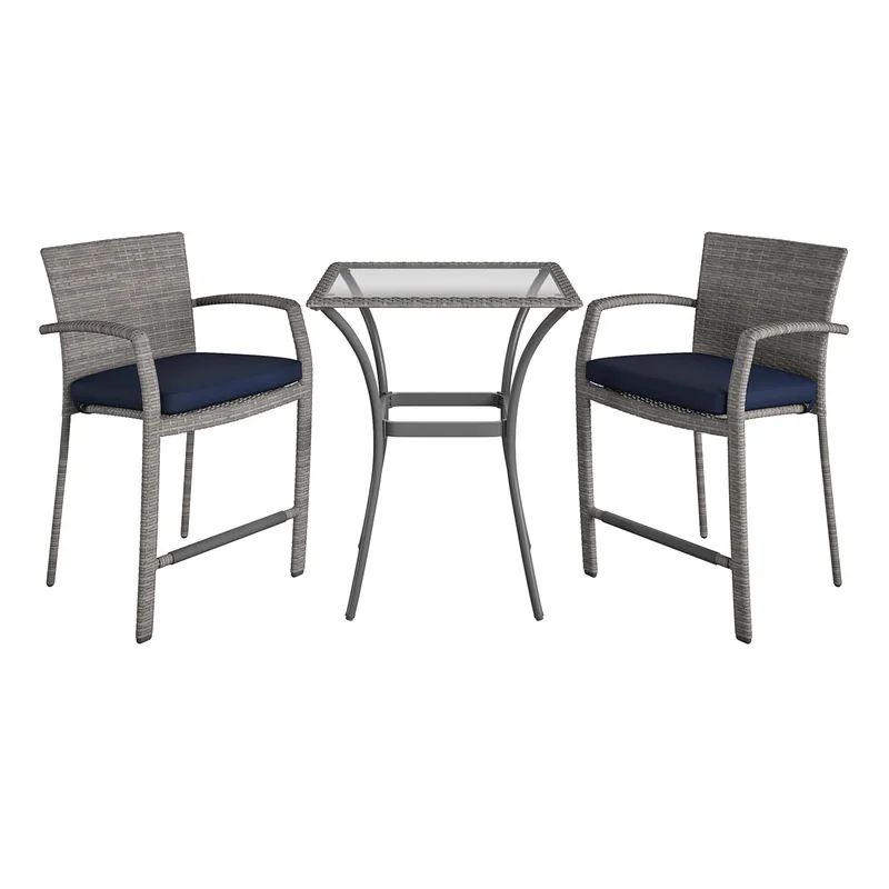 Cain Square 2 - Person 27.56'' Long Bistro Set with Cushions | Wayfair North America